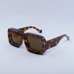 Loewe LW40064U 52G Sunglasses Havana Square Frame, Brown with Gold Mirror Lenses